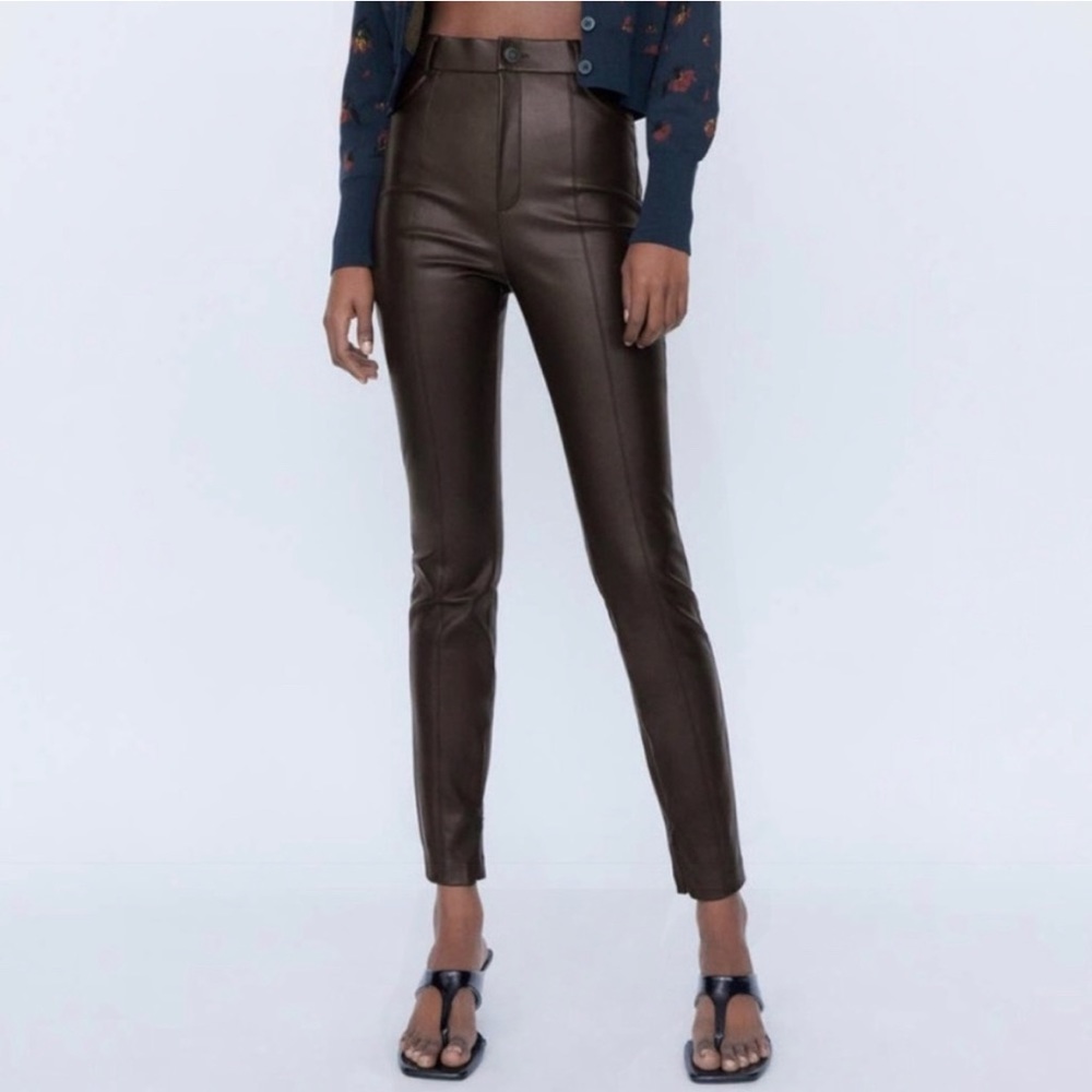 Zara Faux Leather Pants With Ankle Zippers